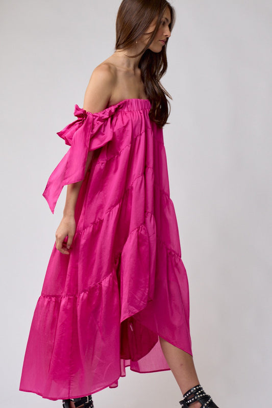 Vestido Off Shoulder High Low